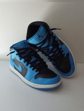 Nike Air Jordan 1 Mid University Blue Black Men's Retro Sneakers 10.5